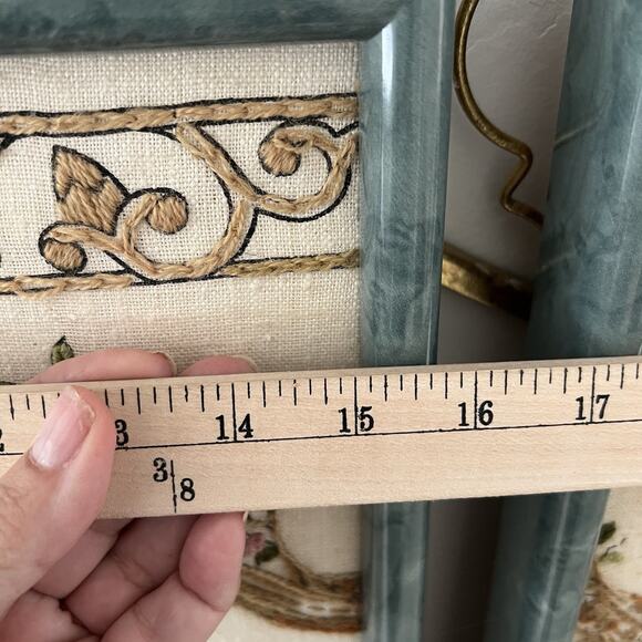 Vintage 1980s Japanese Antique Needlepoint Framed Wall Art Hand Stitched Framed - Picture 10 of 12